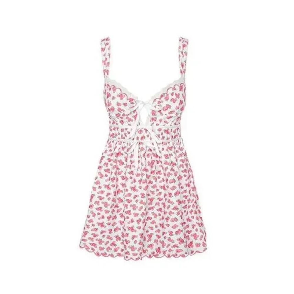 For Love & Lemons NWT Baby Blooms XL Pink Corset Floral Mini Dress - Picture 2 of 14